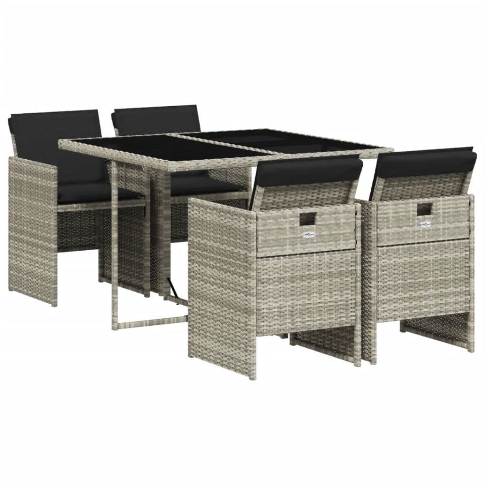 Set mobilier de grădină cu perne, 5 piese gri deschis poliratan - 1 | YEO