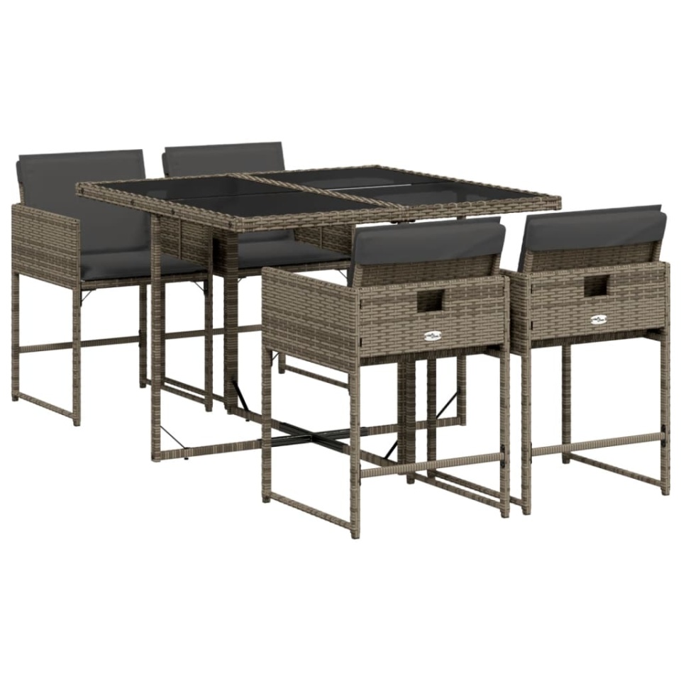 Set mobilier de grădină cu perne, 5 piese, gri, poliratan - 1 | YEO