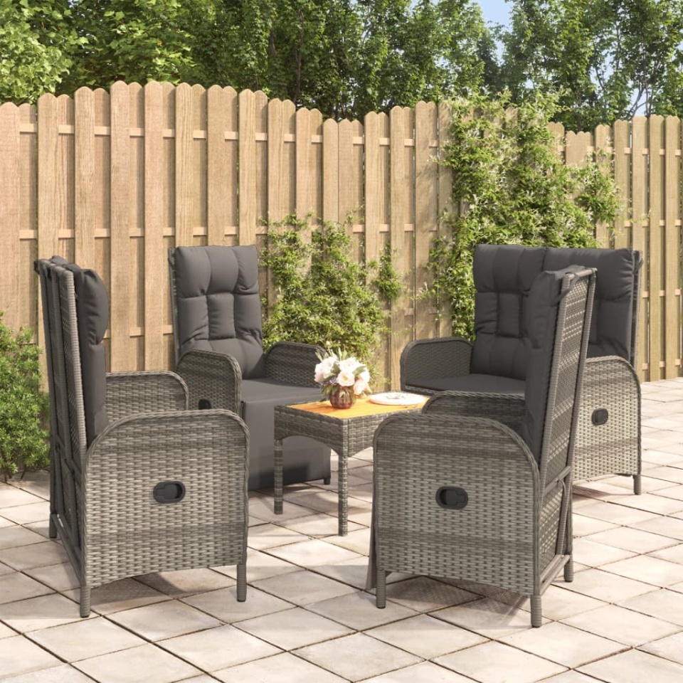 Set mobilier de grădină cu perne, 5 piese, gri, poliratan