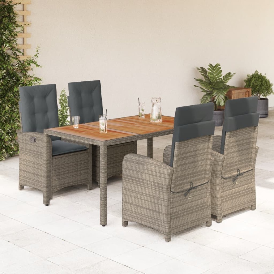 Set mobilier de grădină cu perne, 5 piese, gri, poliratan