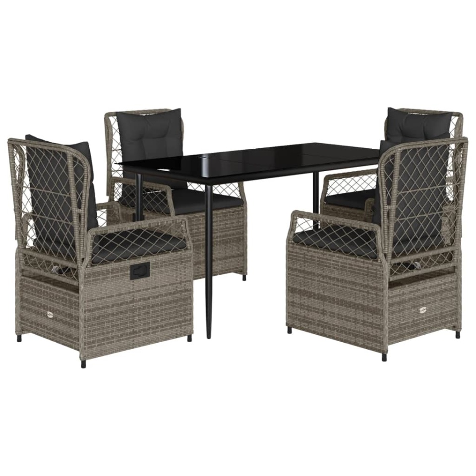 Set mobilier de grădină cu perne, 5 piese, gri, poliratan - 1 | YEO