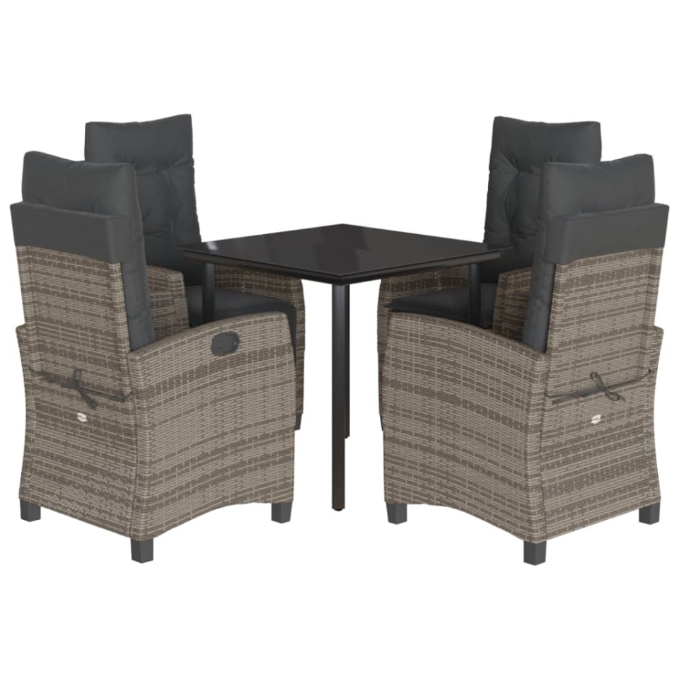 Set mobilier de grădină cu perne, 5 piese, gri, poliratan - 1 | YEO