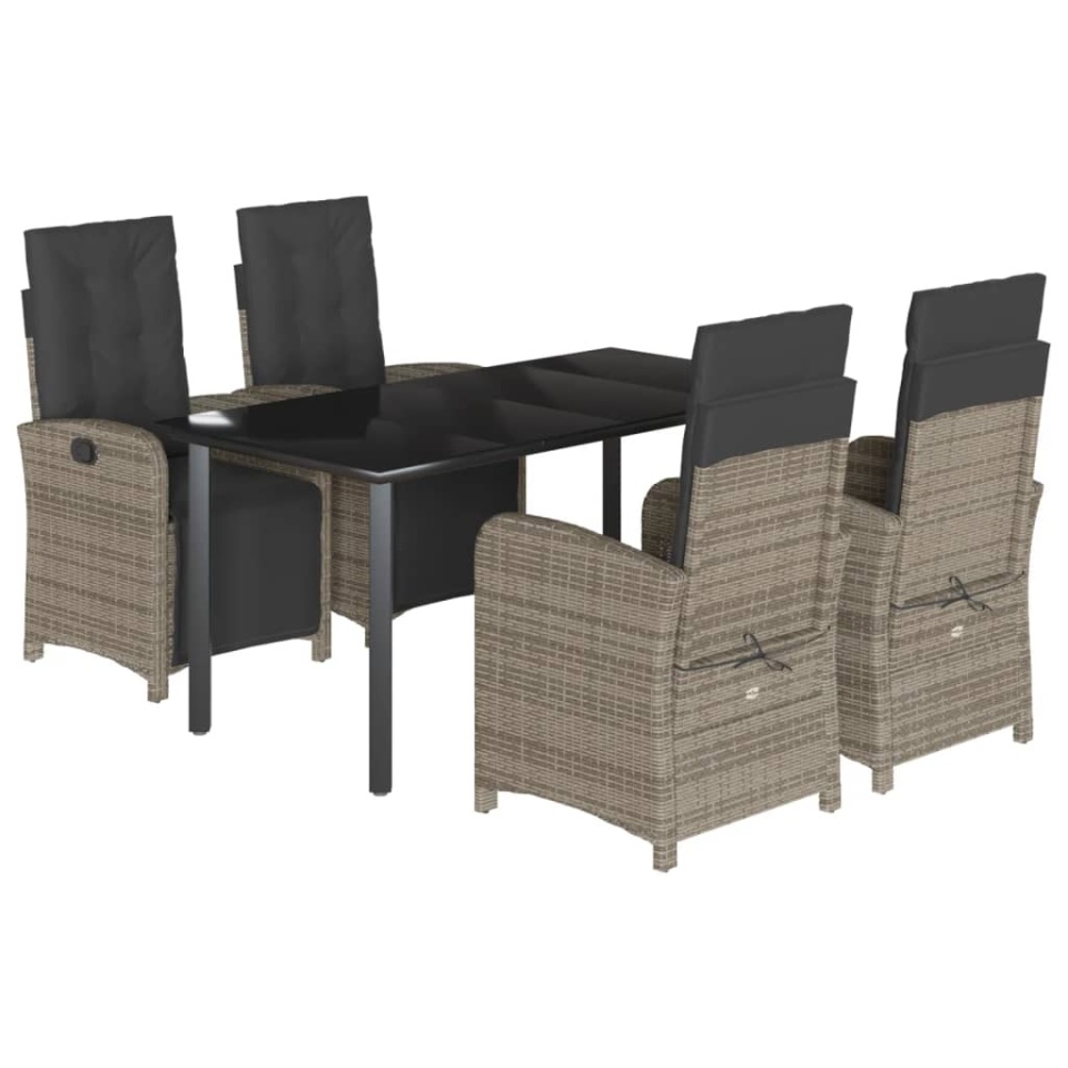 Set mobilier de grădină cu perne, 5 piese, gri, poliratan - 1 | YEO