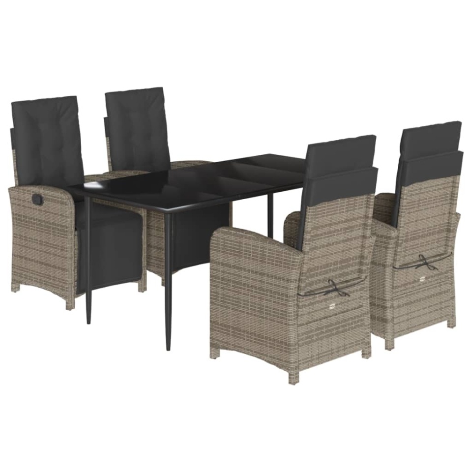 Set mobilier de grădină cu perne, 5 piese, gri, poliratan - 1 | YEO