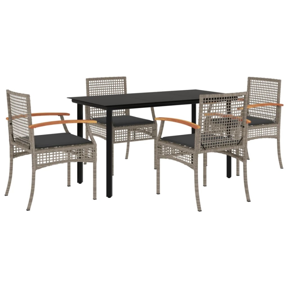 Set mobilier de grădină cu perne, 5 piese, gri, poliratan - 1 | YEO