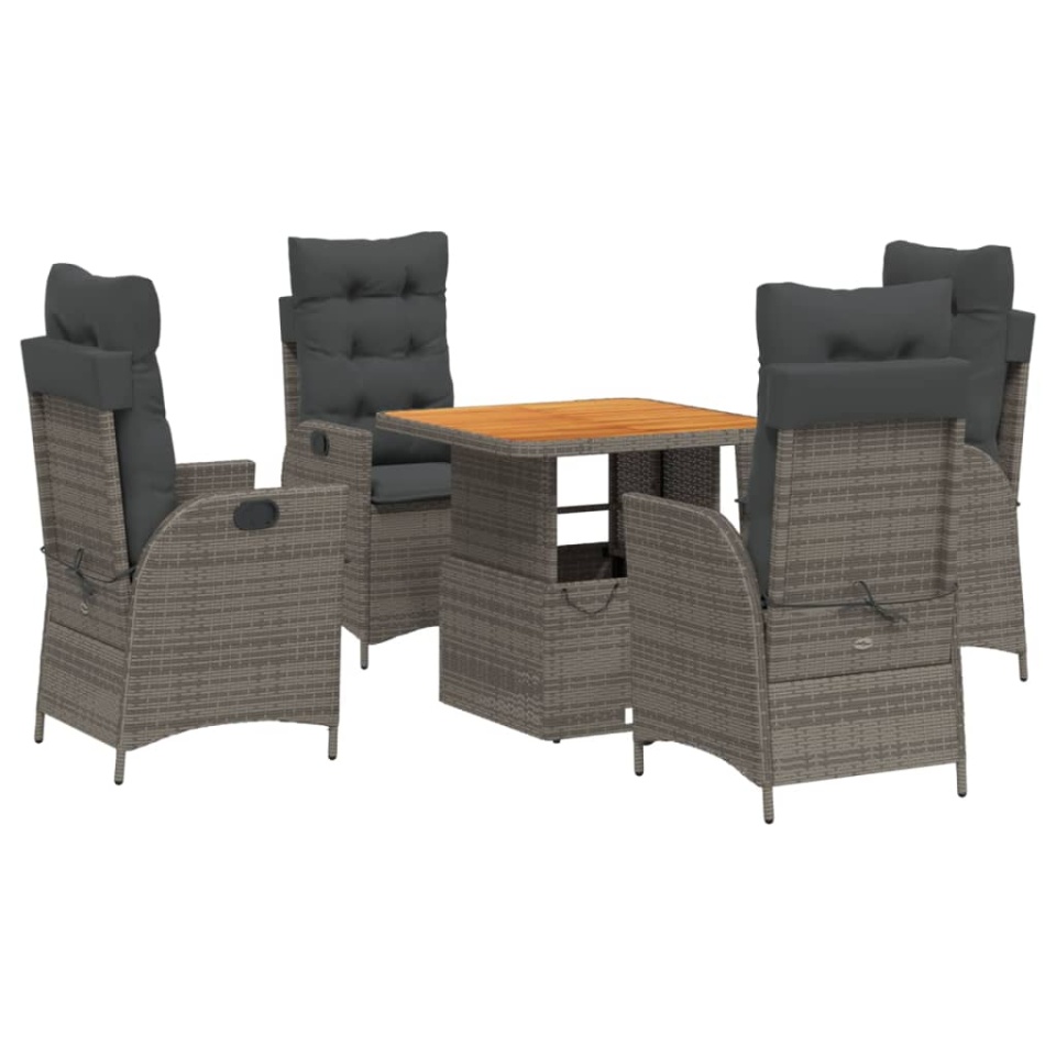 Set mobilier de grădină cu perne, 5 piese, gri, poliratan - 1 | YEO