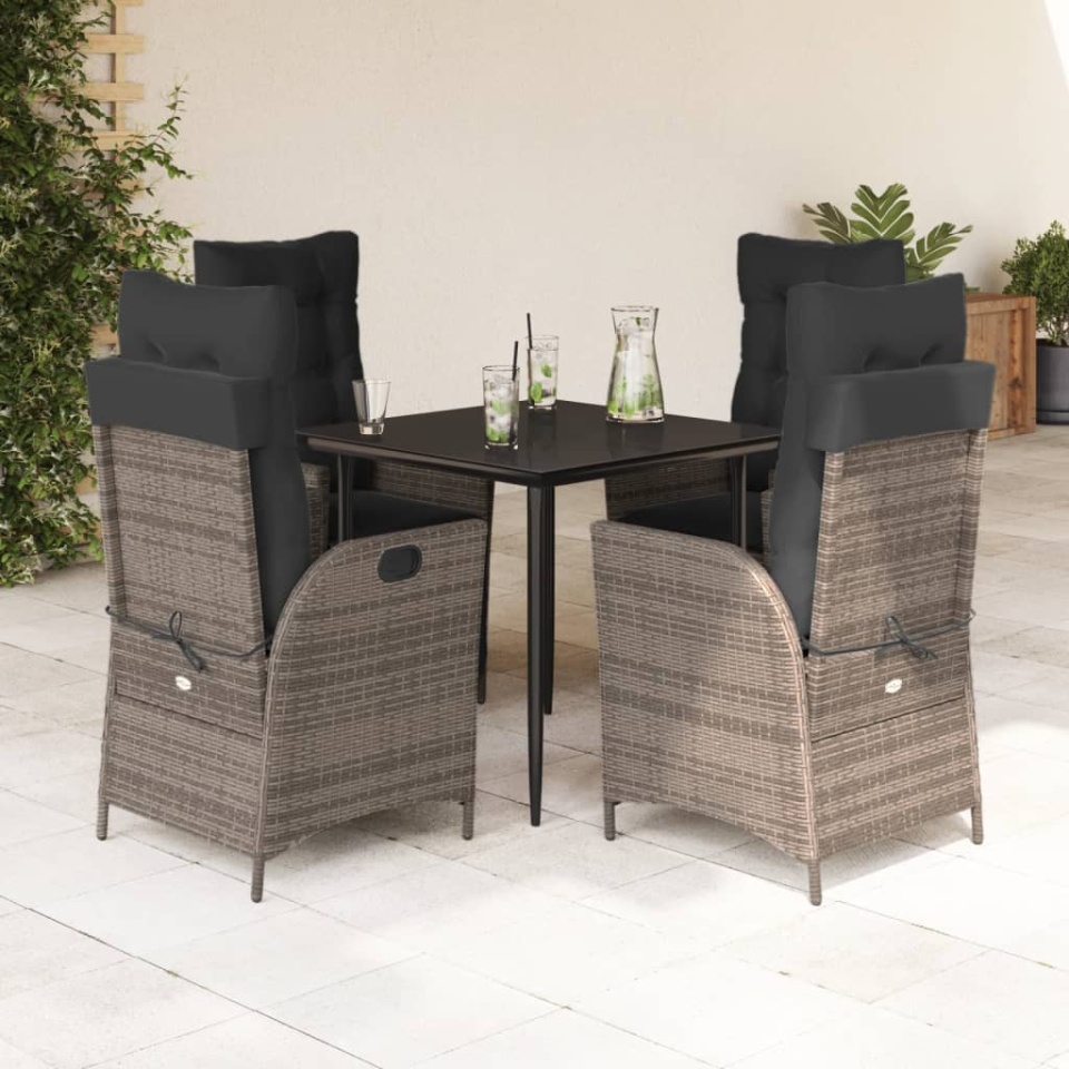 Set mobilier de grădină cu perne, 5 piese, gri, poliratan
