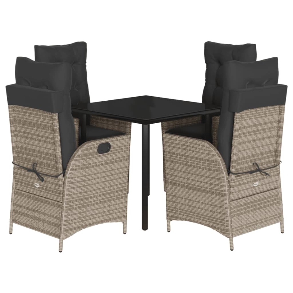 Set mobilier de grădină cu perne, 5 piese, gri, poliratan - 1 | YEO