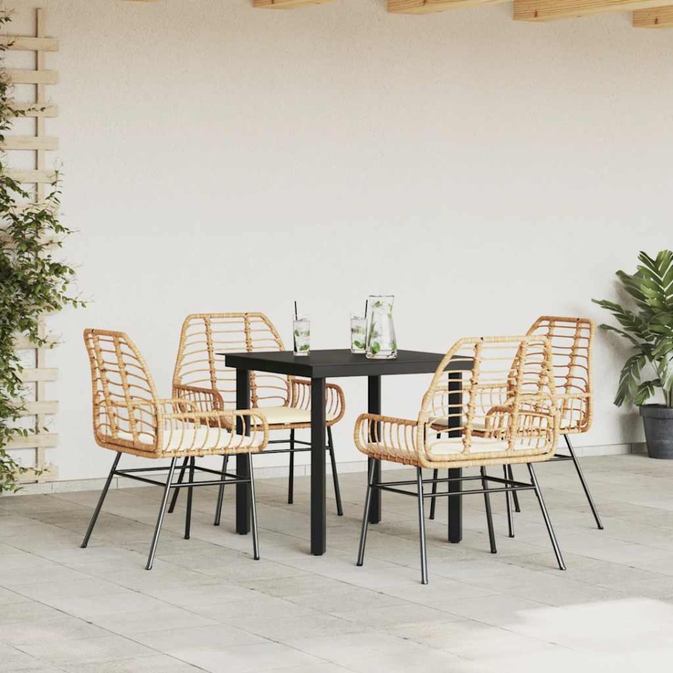 Set mobilier de grădină cu perne 5 piese maro sticlă polirattan - 2 | YEO