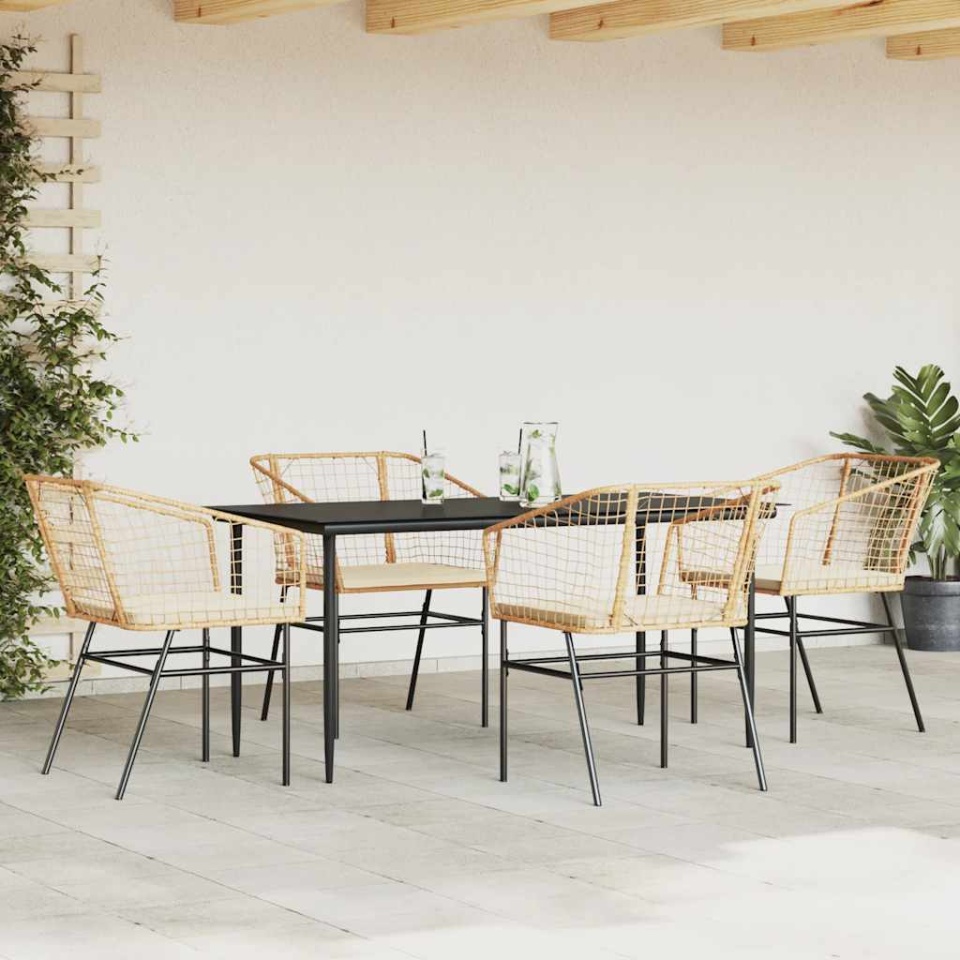 Set mobilier de grădină cu perne 5 piese maro sticlă polirattan - 2 | YEO