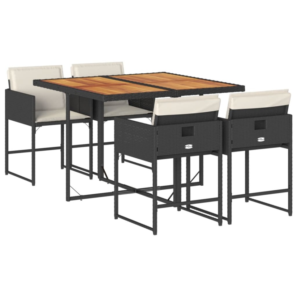 Set mobilier de grădină cu perne, 5 piese, negru, poliratan - 1 | YEO