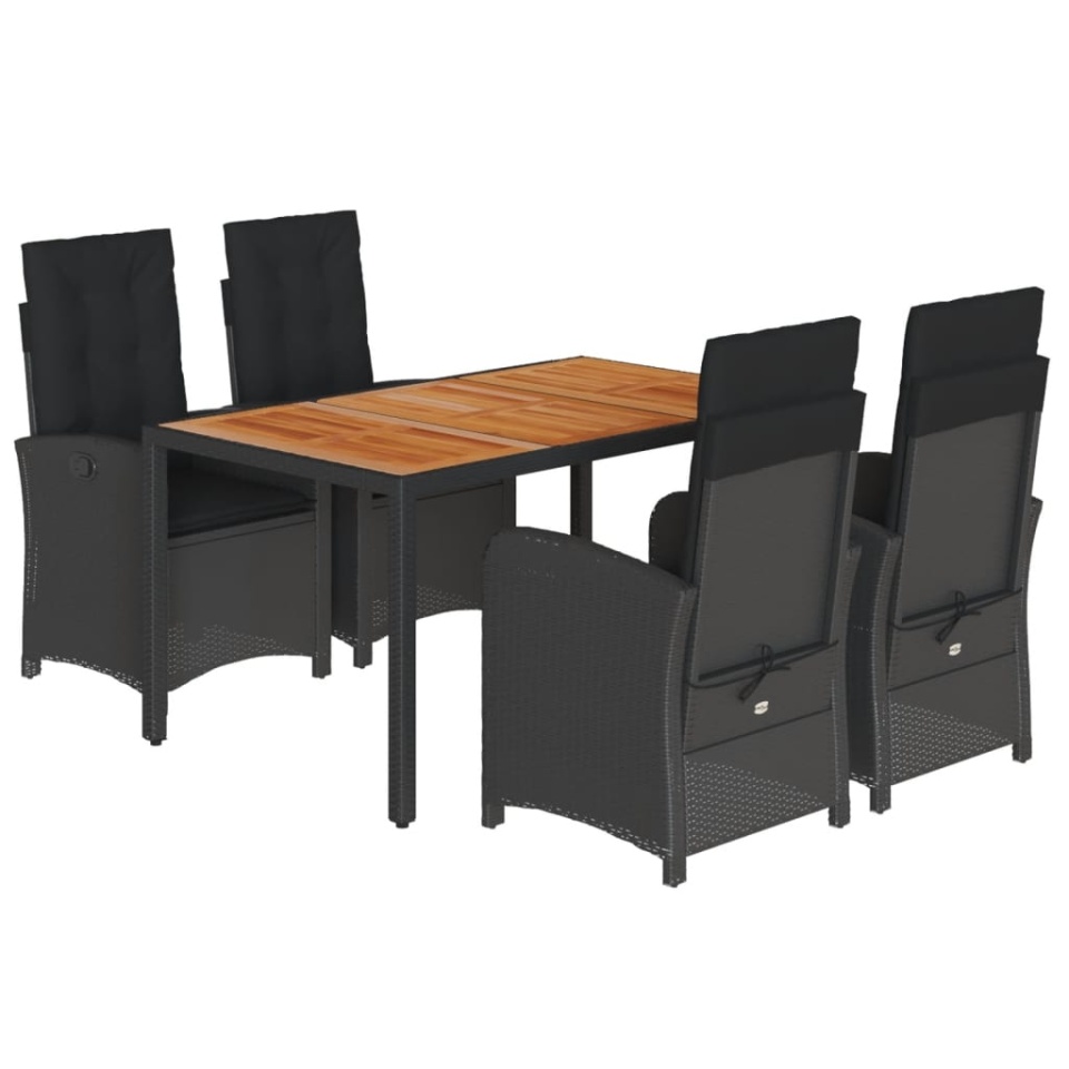 Set mobilier de grădină cu perne, 5 piese, negru, poliratan - 1 | YEO
