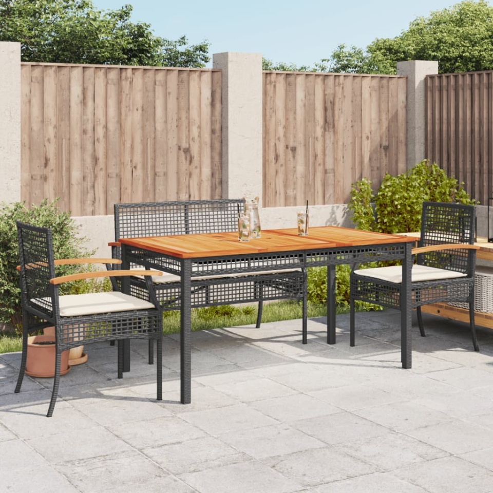Set mobilier de grădină cu perne, 5 piese, negru, poliratan