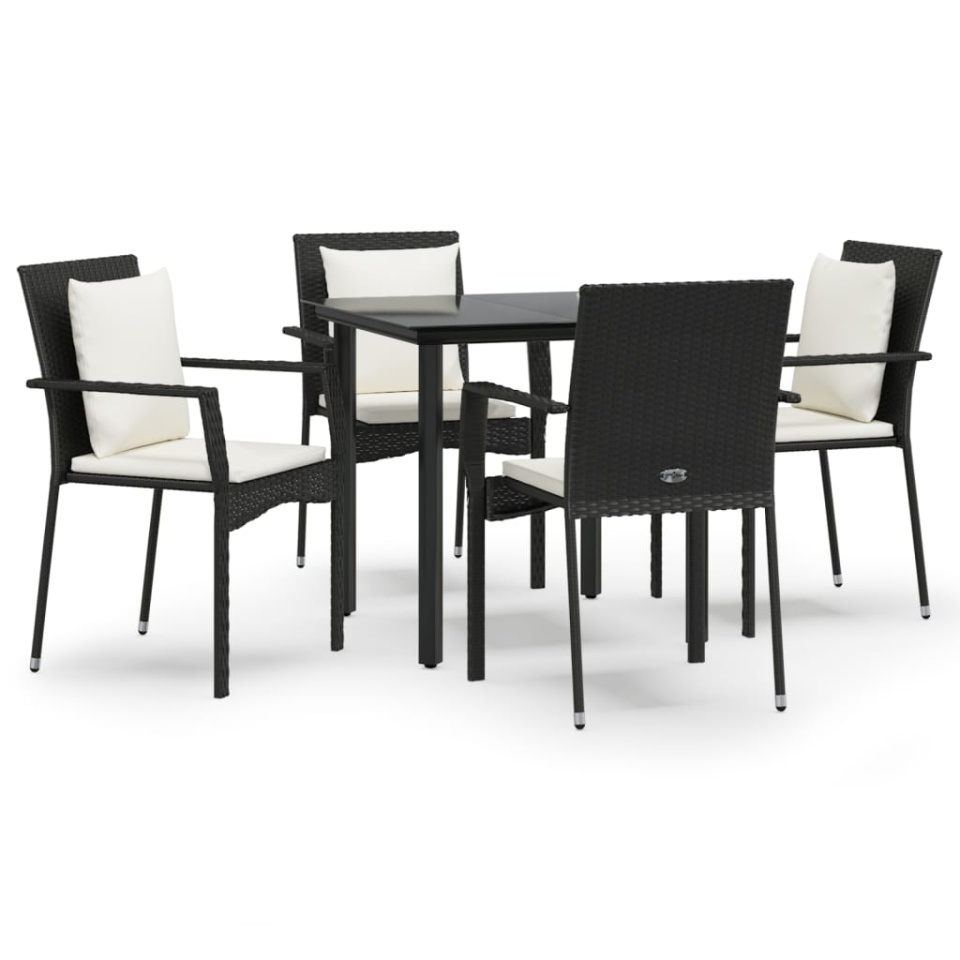 Set mobilier de grădină cu perne, 5 piese, negru, poliratan - 1 | YEO