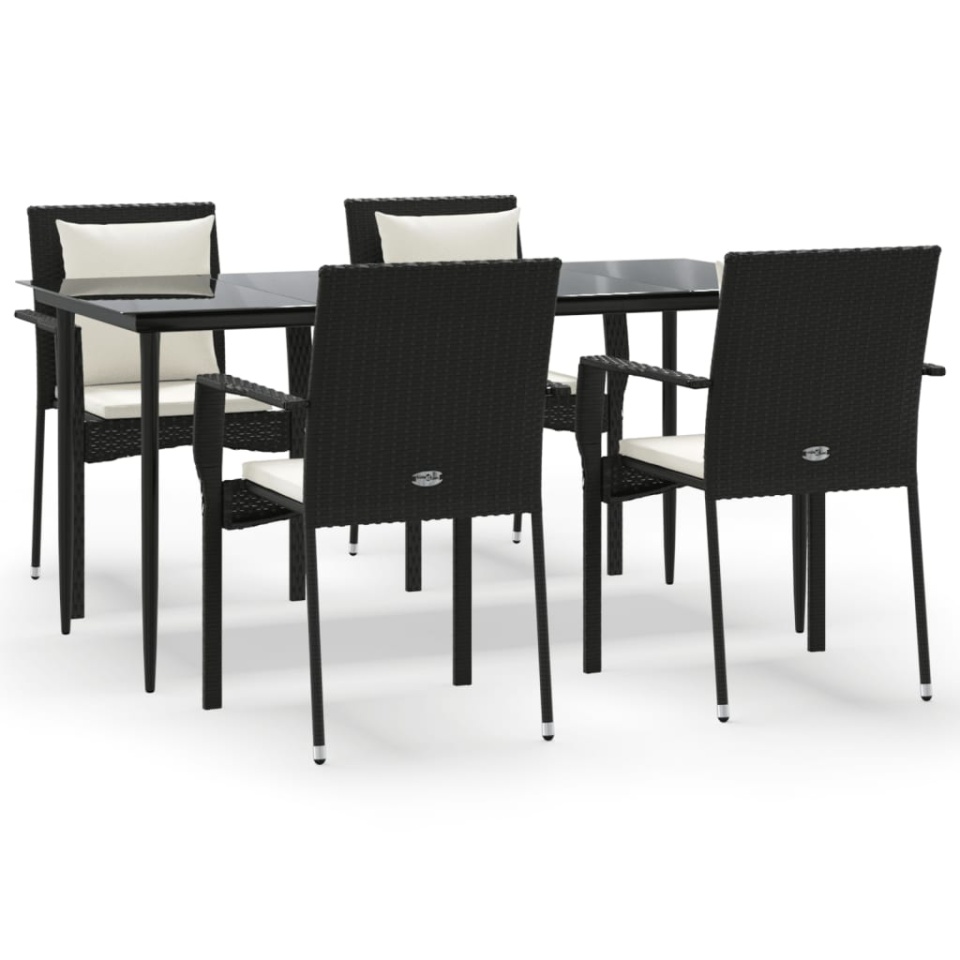 Set mobilier de grădină cu perne, 5 piese, negru, poliratan - 1 | YEO