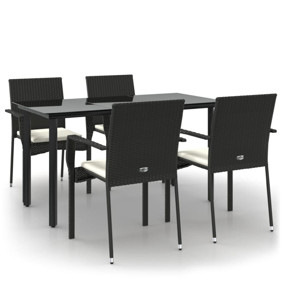 Set mobilier de grădină cu perne, 5 piese, negru, poliratan - 1 | YEO
