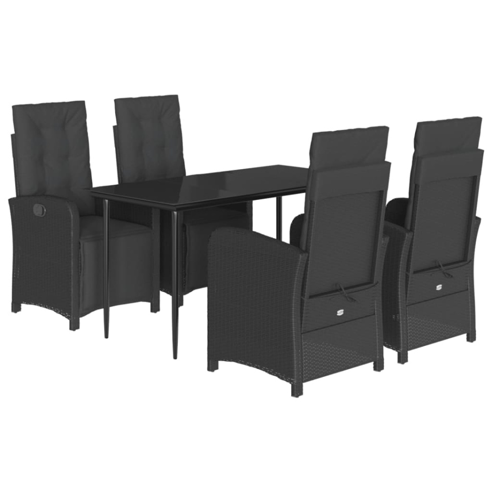 Set mobilier de grădină cu perne, 5 piese, negru, poliratan - 1 | YEO