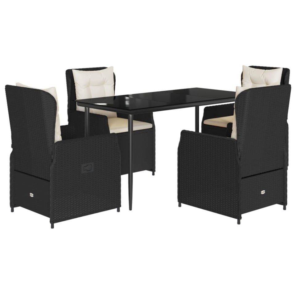 Set mobilier de grădină cu perne, 5 piese, negru, poliratan - 1 | YEO