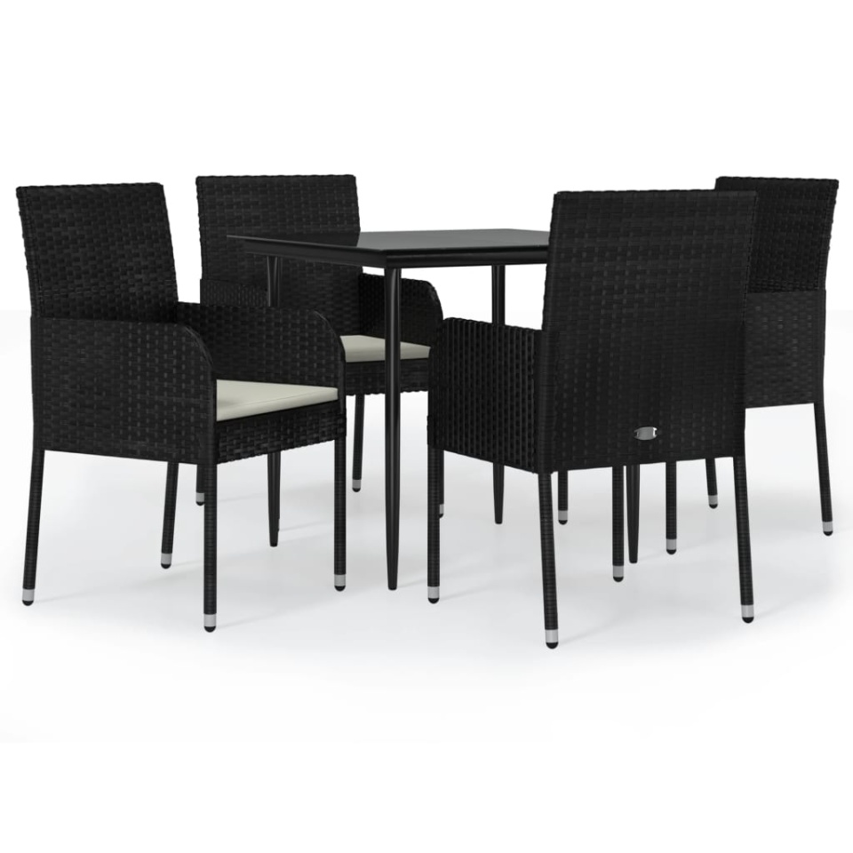 Set mobilier de grădină cu perne, 5 piese, negru, poliratan - 1 | YEO