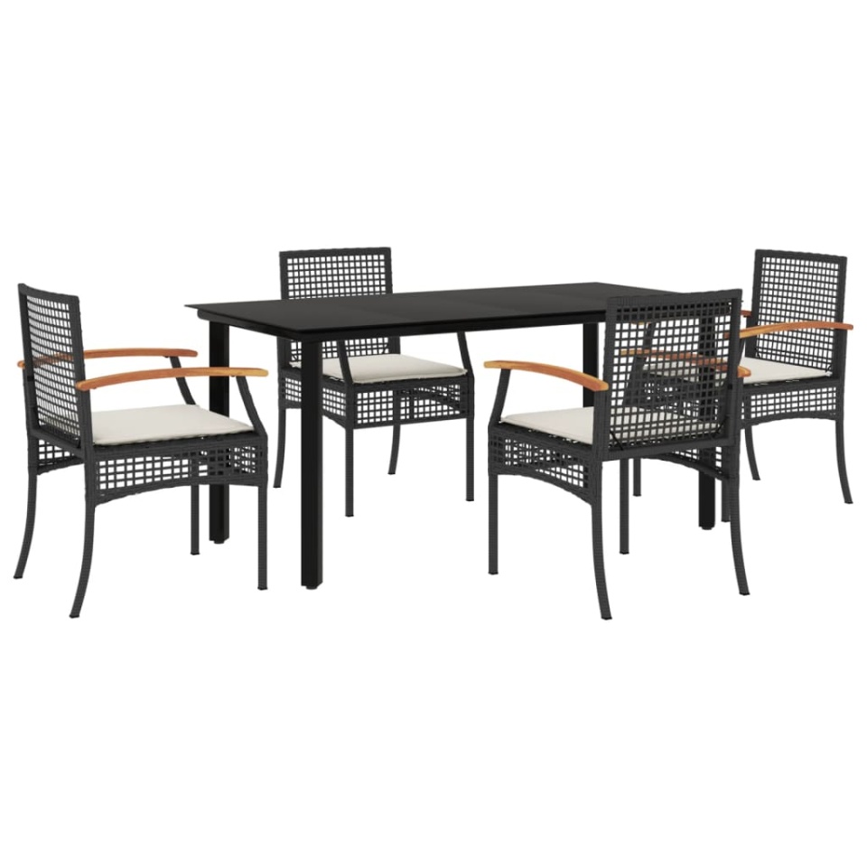 Set mobilier de grădină cu perne, 5 piese, negru, poliratan - 1 | YEO
