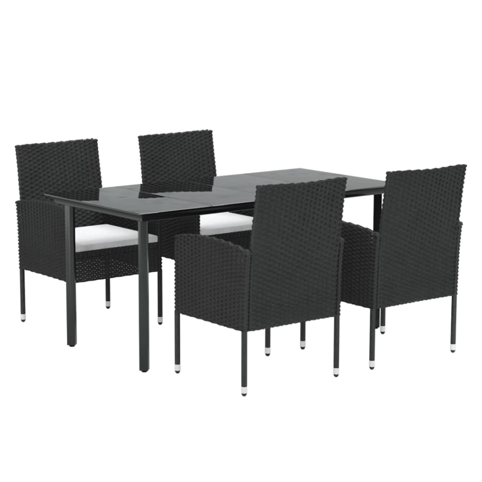 Set mobilier de grădină cu perne, 5 piese, negru, poliratan - 2 | YEO