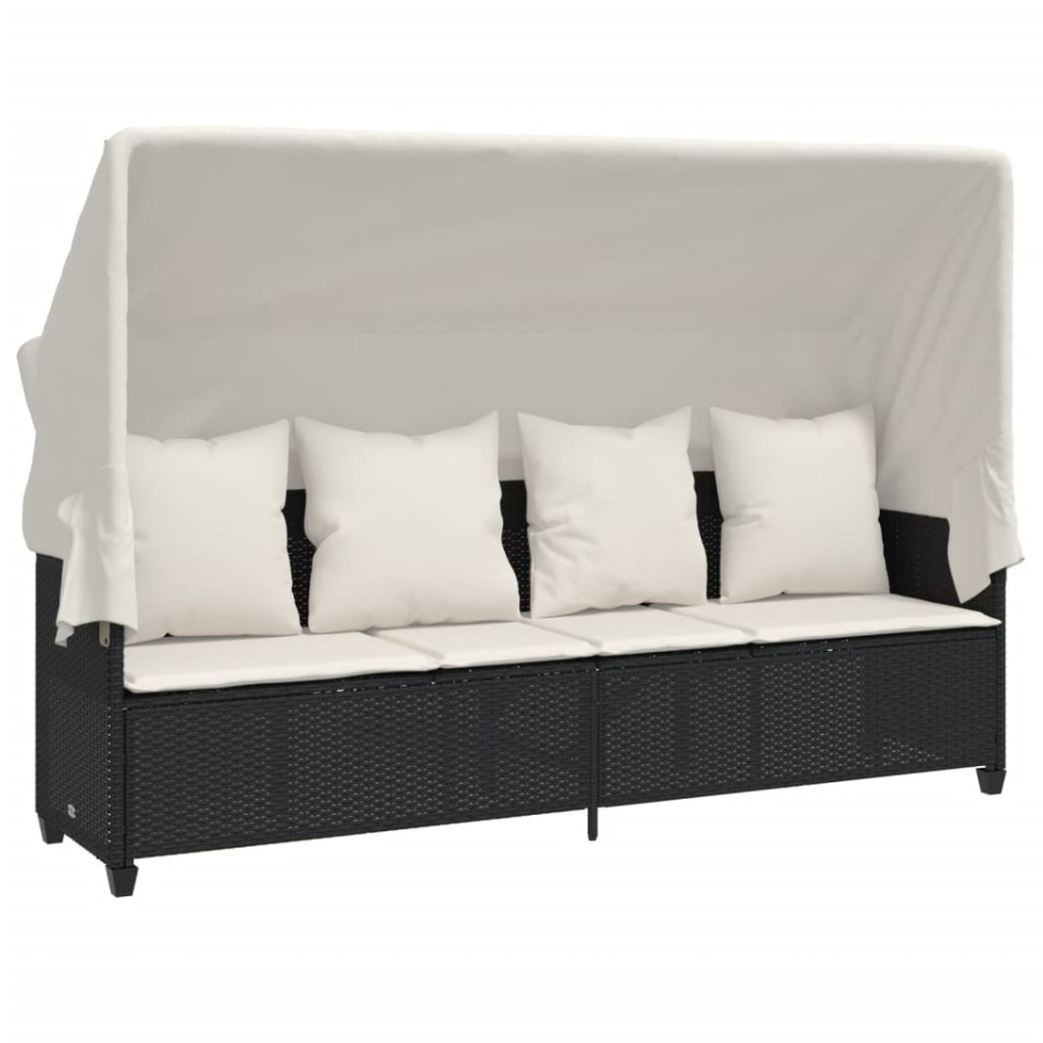Set mobilier de grădină cu perne, 5 piese, negru, poliratan - 2 | YEO