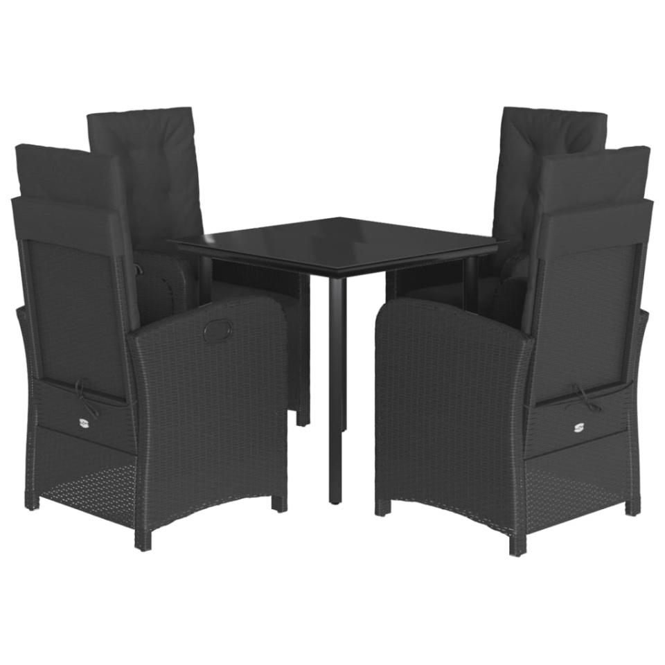 Set mobilier de grădină cu perne, 5 piese, negru, poliratan - 1 | YEO