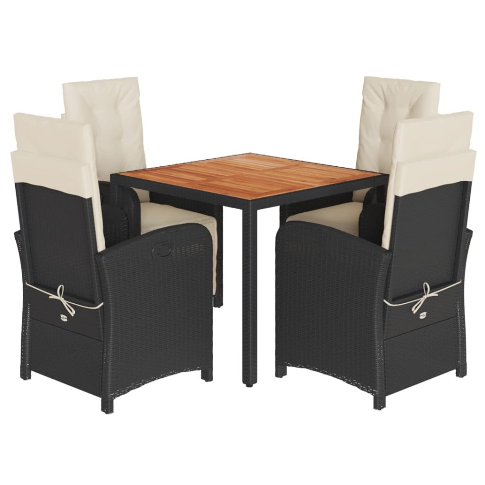 Set mobilier de grădină cu perne, 5 piese, negru, poliratan - 1 | YEO