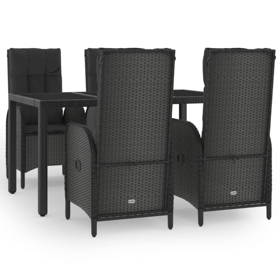 Set mobilier de grădină cu perne, 5 piese, negru, poliratan - 1 | YEO