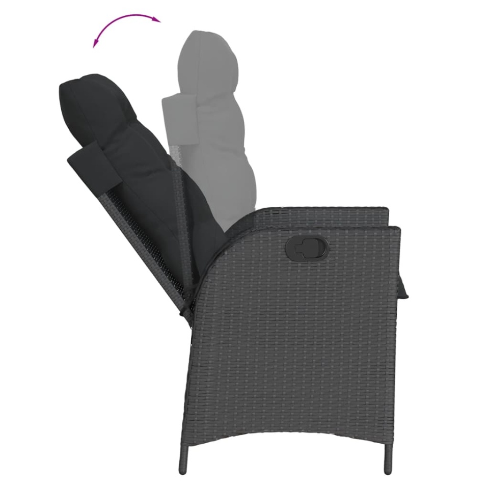 Set mobilier de grădină cu perne, 5 piese, negru, poliratan - 3 | YEO