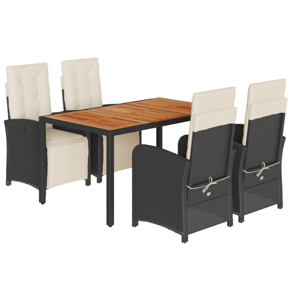 Set mobilier de grădină cu perne, 5 piese, negru, poliratan - 1 | YEO