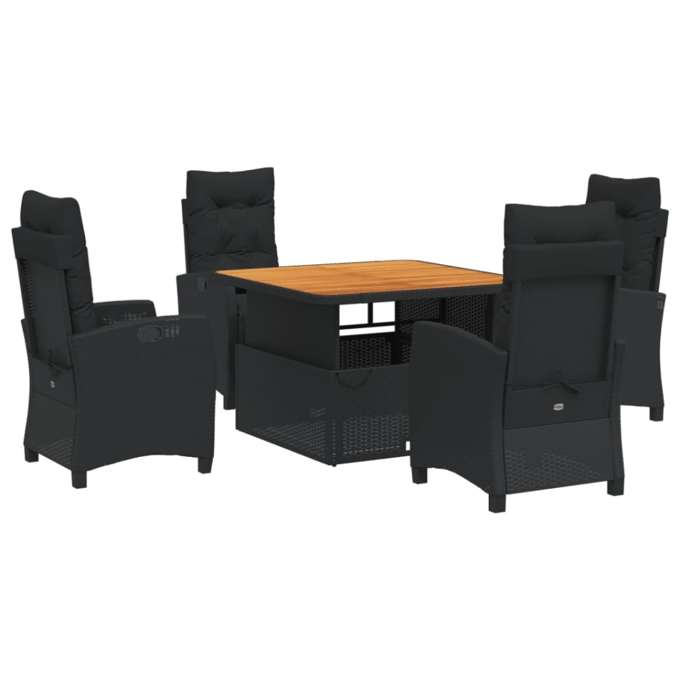 Set mobilier de grădină cu perne, 5 piese, negru, poliratan - 1 | YEO