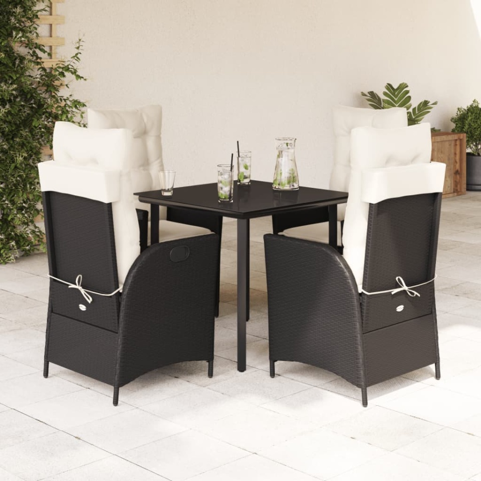 Set mobilier de grădină cu perne, 5 piese, negru, poliratan