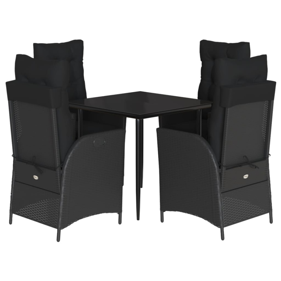 Set mobilier de grădină cu perne, 5 piese, negru, poliratan - 1 | YEO