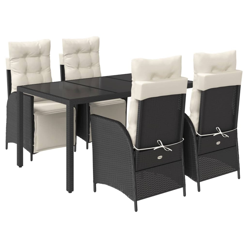 Set mobilier de grădină cu perne, 5 piese, negru, poliratan - 1 | YEO