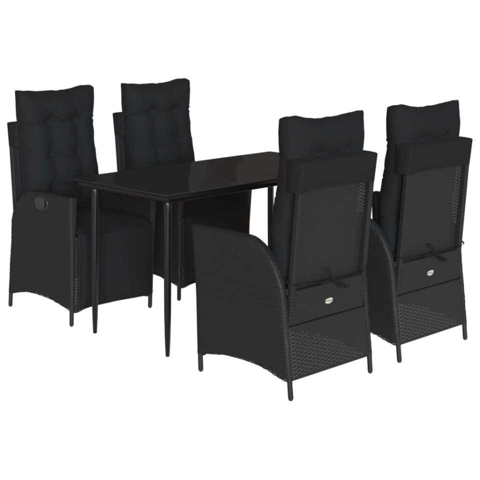 Set mobilier de grădină cu perne, 5 piese, negru, poliratan - 1 | YEO