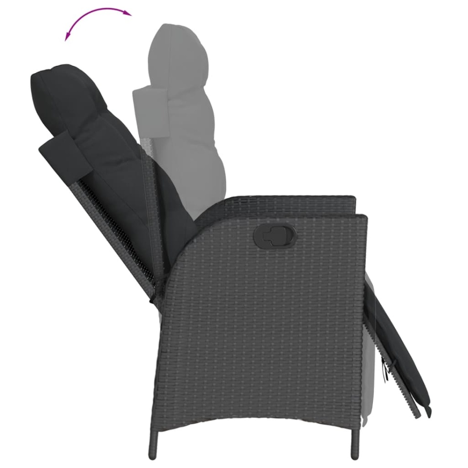 Set mobilier de grădină cu perne, 5 piese, negru, poliratan - 3 | YEO