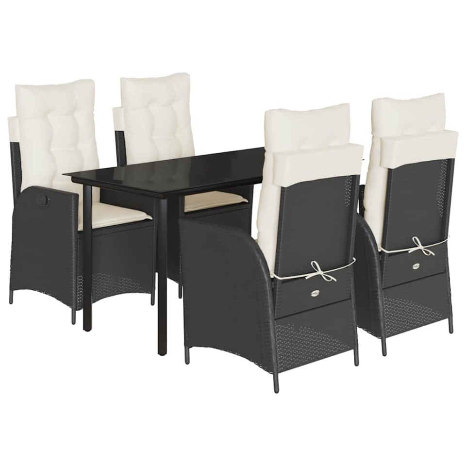 Set mobilier de grădină cu perne, 5 piese, negru, poliratan - 1 | YEO