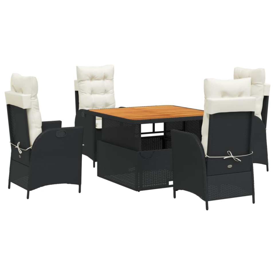 Set mobilier de grădină cu perne, 5 piese, negru, poliratan - 1 | YEO