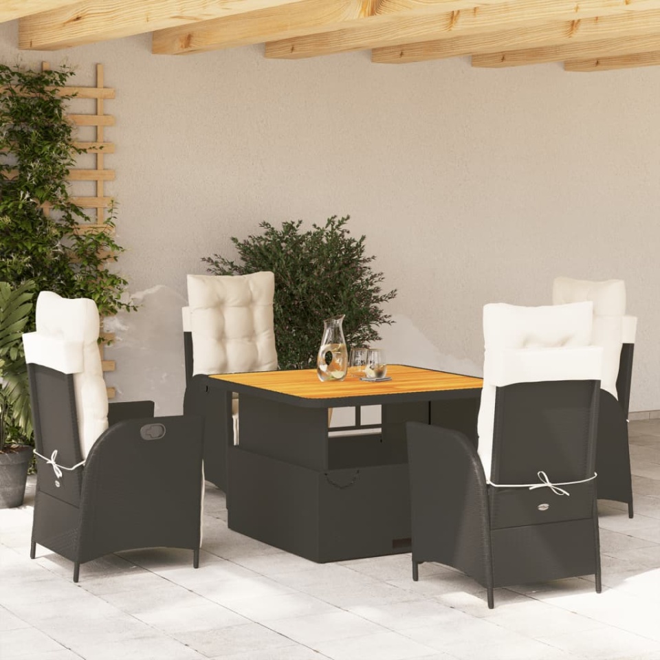 Set mobilier de grădină cu perne, 5 piese, negru, poliratan