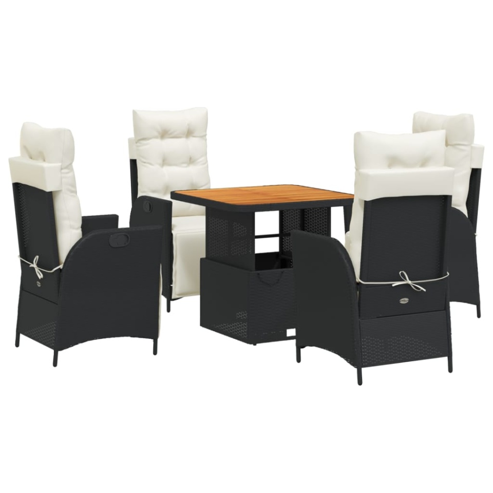 Set mobilier de grădină cu perne, 5 piese, negru, poliratan - 1 | YEO