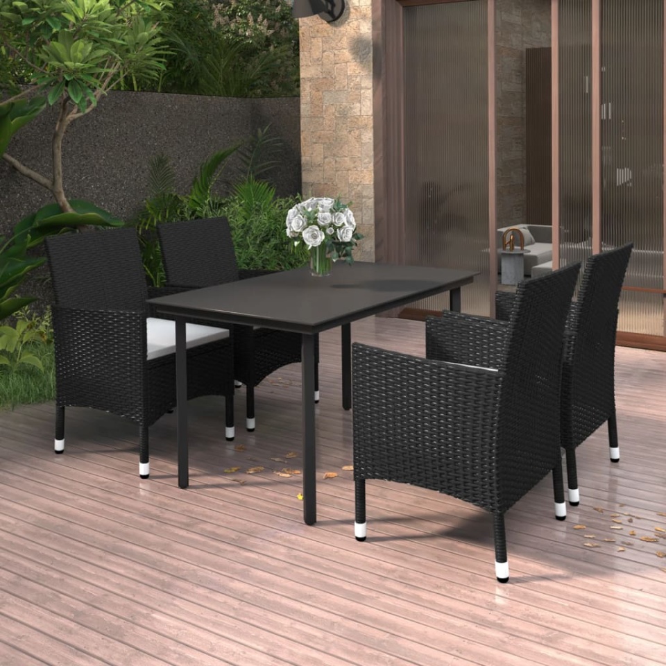Set mobilier de grădină cu perne 5 piese poliratan & sticlă