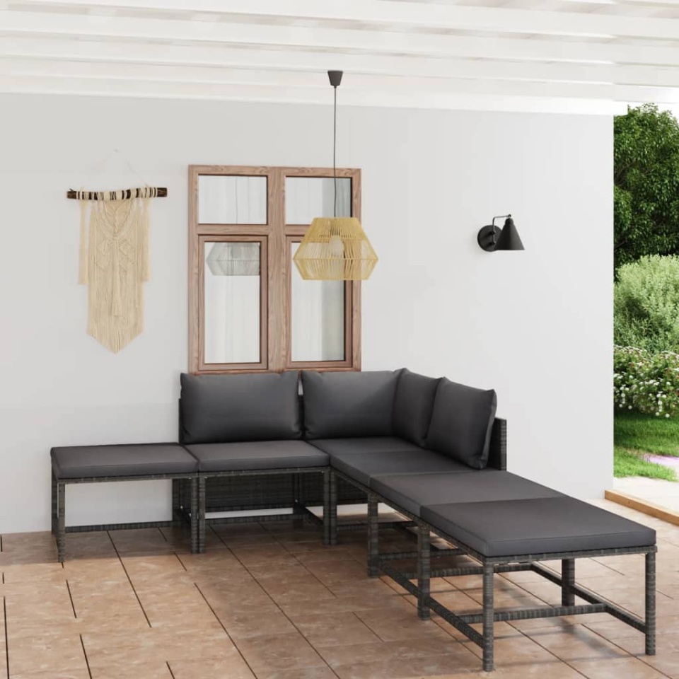 Set mobilier de grădină cu perne, 6 piese, gri, poliratan