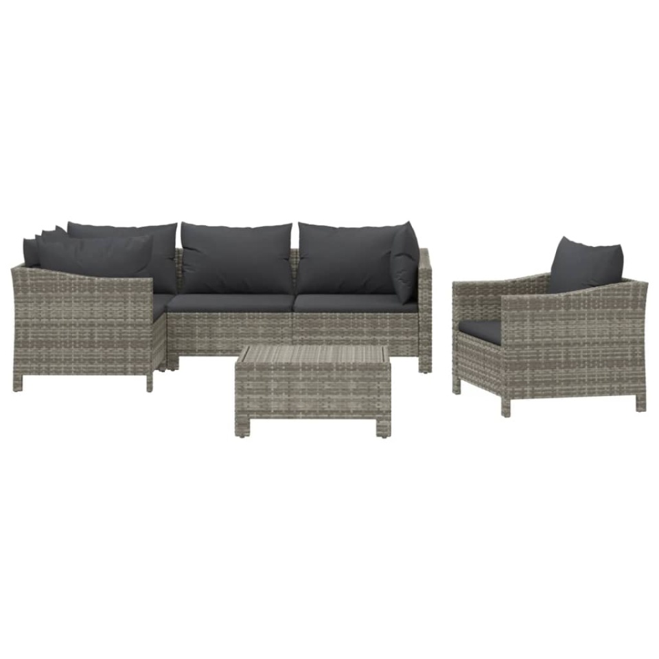 Set mobilier de grădină cu perne, 6 piese, gri, poliratan - 2 | YEO