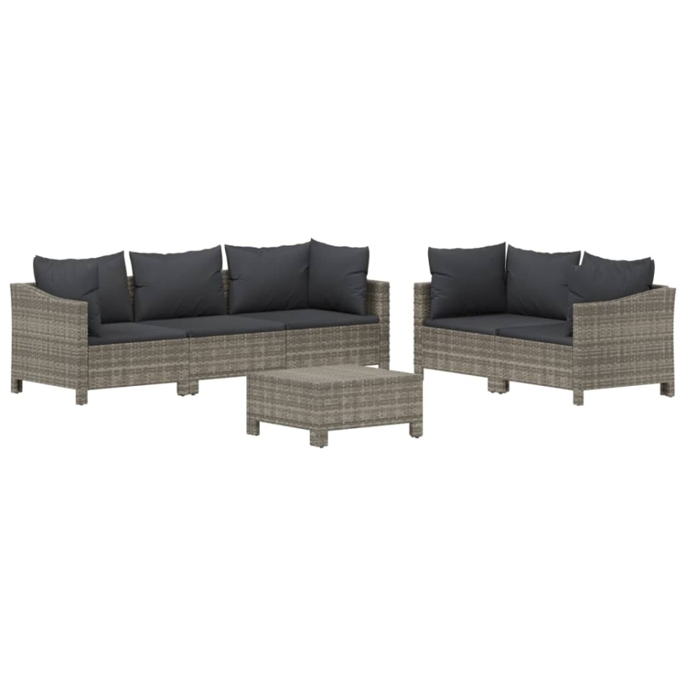 Set mobilier de grădină cu perne, 6 piese, gri, poliratan - 2 | YEO