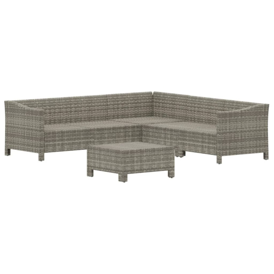 Set mobilier de grădină cu perne, 6 piese, gri, poliratan - 3 | YEO
