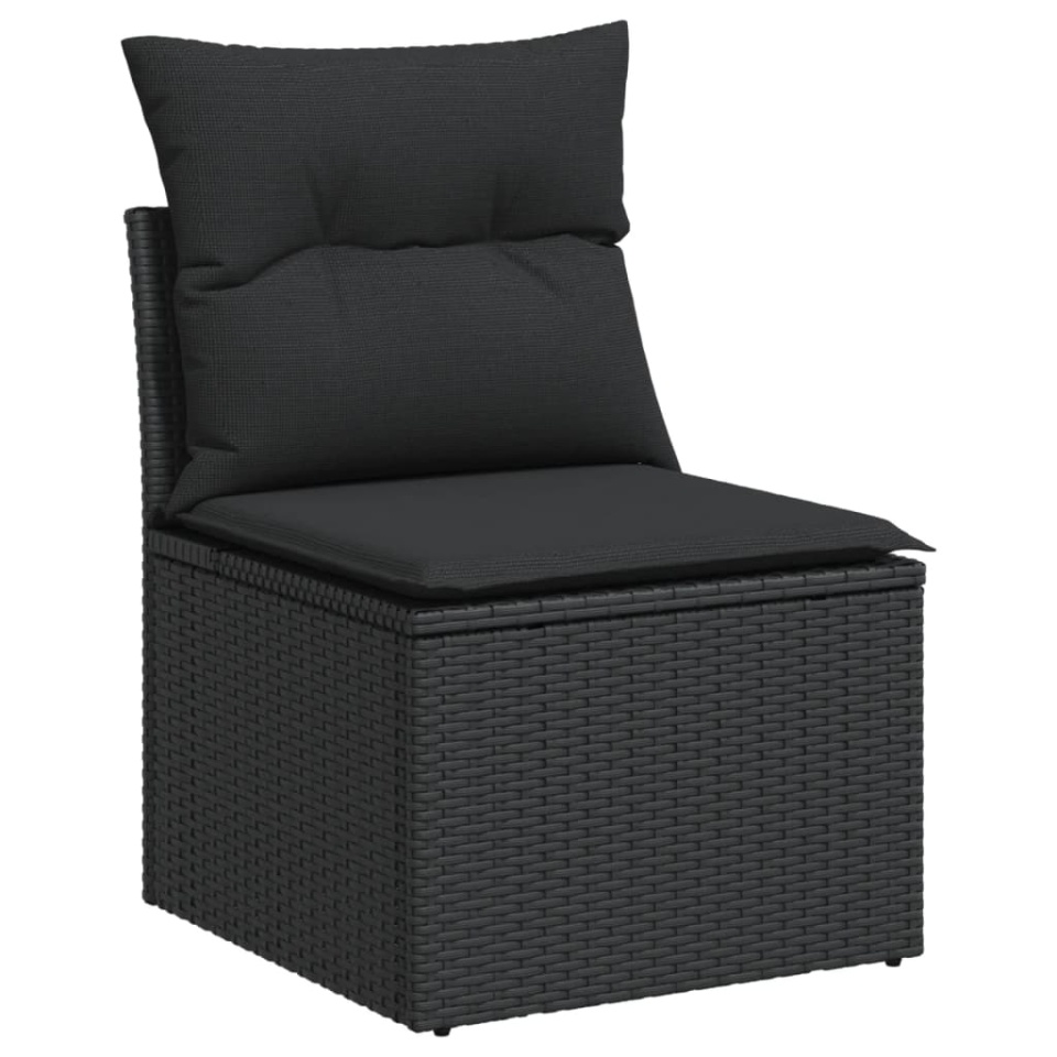 Set mobilier de grădină cu perne, 6 piese, negru, poliratan - 2 | YEO