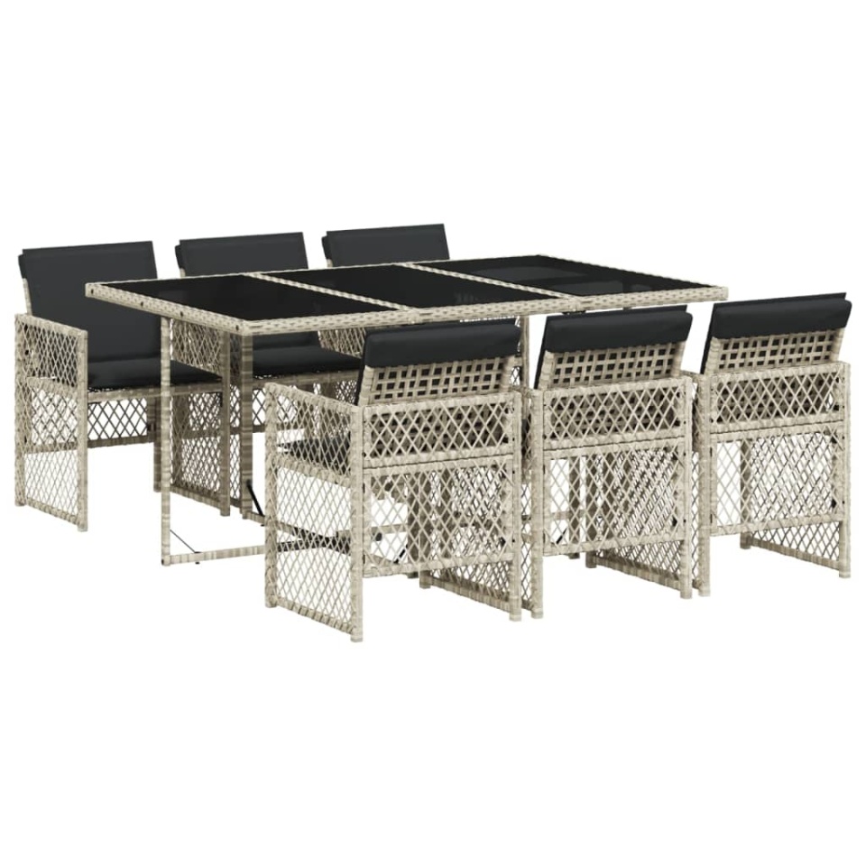 Set mobilier de grădină cu perne, 7 piese gri deschis poliratan - 1 | YEO