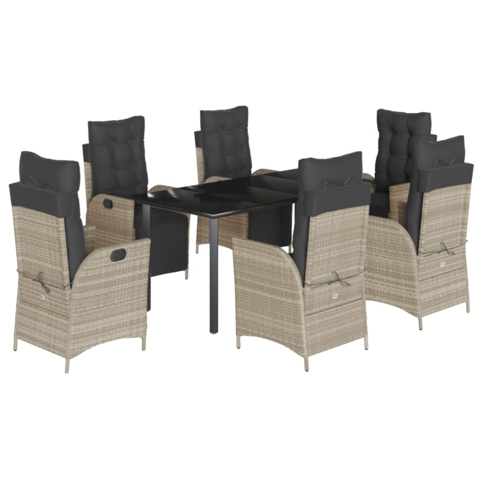 Set mobilier de grădină cu perne, 7 piese gri deschis poliratan - 1 | YEO