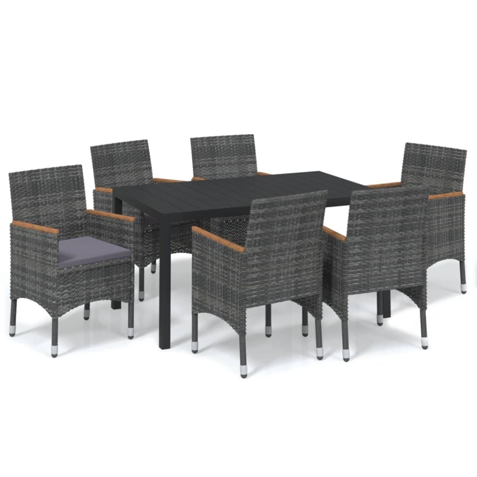 Set mobilier de grădină cu perne, 7 piese, gri, poliratan - 1 | YEO